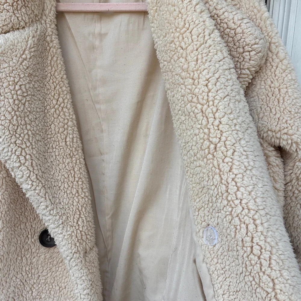 Free People Ladies Cream Sherpa Jacket-M - Picture 6 of 9